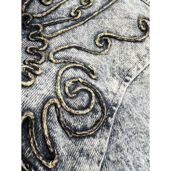 Vtg 80s Acid Washed Embellished Large Jean Jacket Streetwear Fly Oversize USA - Picture 14 of 16